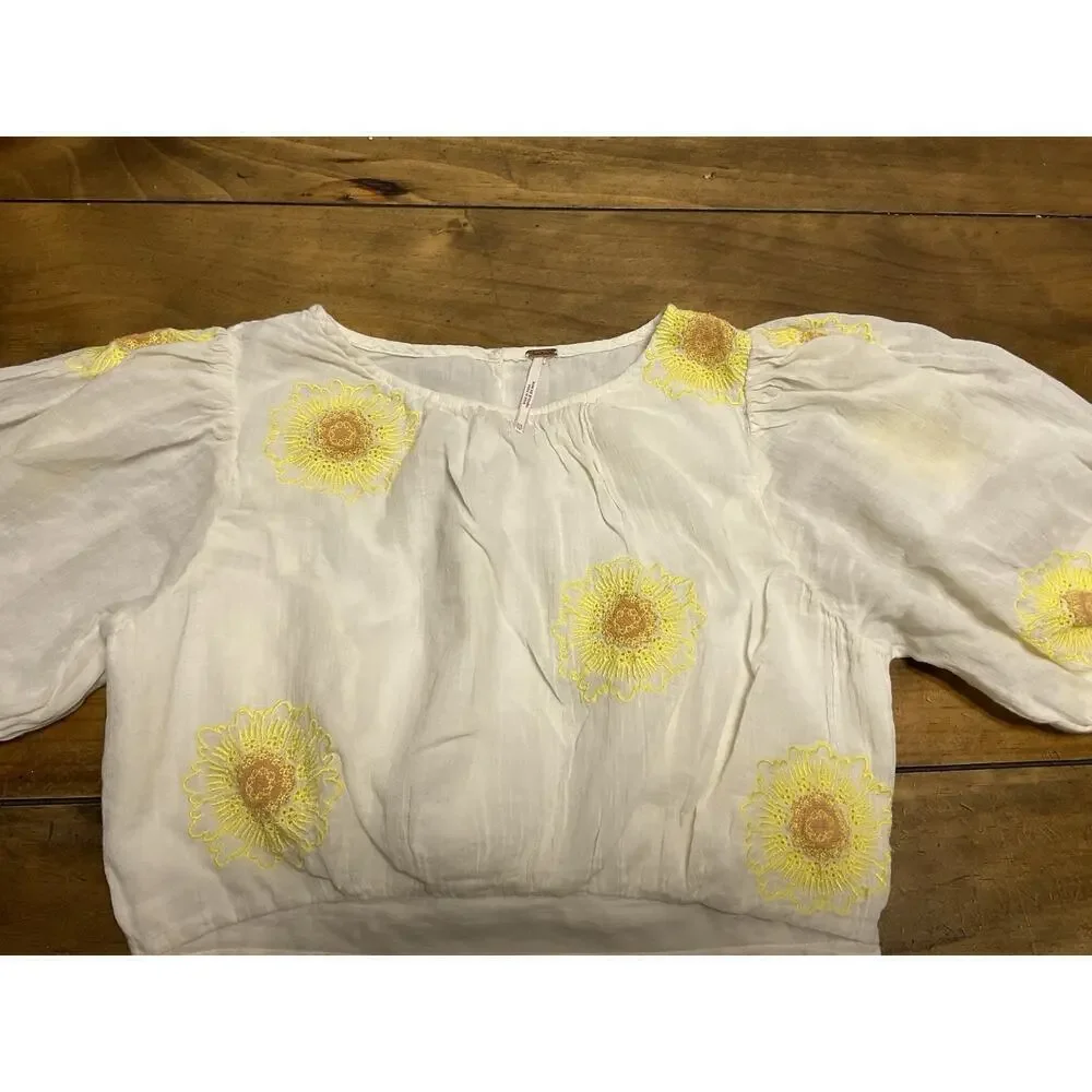 Free People My Girl Embroidered Sunflower Blouse Women’s Size XS